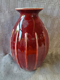 Oxblood Ribbed Red Ceramic Vase