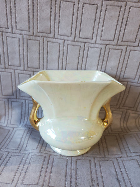 Pearl Iridescent 22K Gold Painted Double Handled Vase