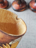 7 Piece Hand Carved Wooden Folk Art Cordial Cup and Serving Tray Set
