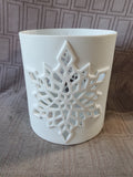 Matte White Cylindrical Snowflake Pillar Candle Holder
