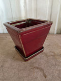 Maroon Glazed Pottery Planter w/Fixed Saucer