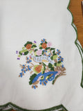 14 Piece White Embroidered Bird and Floral Motif Fabric Placemat and Napkin Set