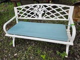 White Lattice Metal Outdoor Bench w/Cushion