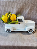 Small White Metal Truck with Faux Lemon Arrangement