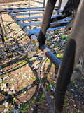Pair of Black Metal Reclining Outdoor Chairs w/Brass Accents and Ottomans *Read Description*