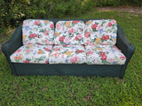 Lloyd Flanders Green Wicker Sofa w/Floral Cushions