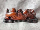 Asian Inspired Carved Wood Diety and Dragon Figurine with Stand