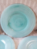 Set of 4 Aqua Blue Swirl Glass Dinner Plates