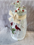 Glass Cardinal Lighted Jar