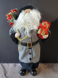 Tabletop Black and White Houndstooth Coat Santa Figurine