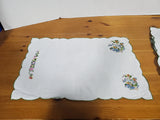 14 Piece White Embroidered Bird and Floral Motif Fabric Placemat and Napkin Set