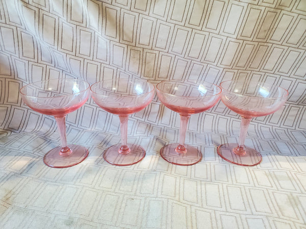 (A) Set of 4 Pink Glass Champagne Coupes