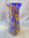 Signed Handblown Blue and Orange Glass Vase by Jeb