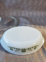 Glasbake "Green Daisy" Milk Glass Baking Dish