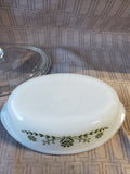 Glasbake "Green Daisy" Milk Glass Baking Dish