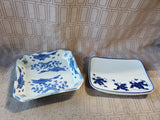 2 Piece Asian Inspired Blue and White Porcelain Tray Lot