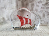 Maleras Sweden Glass Ship Paperweight Signed by Mats Jonasson