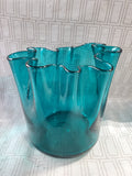 Blue Glass Ruffled Edge Vase