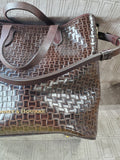 Dooney & Bourke Brown Leather Basket Weave Tote with Matching Wristlet