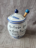 Hand Painted Ceramic Blue and White Dijon Mustard Jar with Spreader