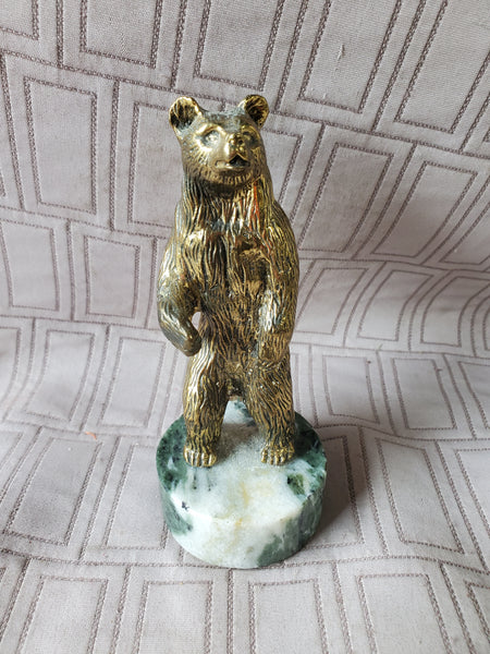 (A) Metal Bear on Stone Base Paperweight