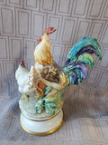 Signed Rooster and Hen Ceramic Figurine