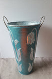Pair of Galvanized Metal Floral Flower Bucket