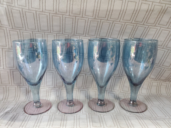 Set of 4 Blue and Purple Stemmed Goblets