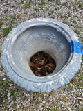 Faux Cement Fiberglass Urn Style Planter (painted light blue/gray)