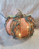 Lighted Metal and Wood Pumpkin Figurine WORKS