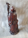 Asian Inspired Shou Xing Diety Carved Wooden Figurine