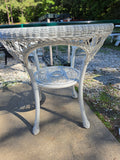 White All Weather Wicker Table w/36" Glass Top