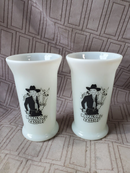 Pair of Vintage Hopalong Cassidy Milk Glass Tumblers