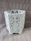 White Ceramic Hexagonal Candle Holder