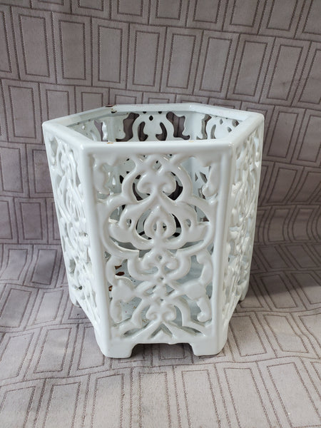 White Ceramic Hexagonal Candle Holder