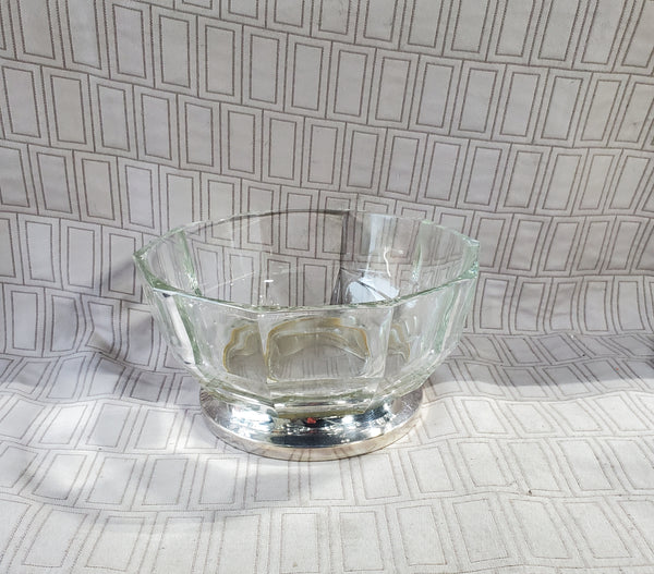 Italian Clear Glass and Silverplate Pedestal Serving Bowl