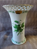 White Ceramic Vase with Green Floral Detail