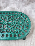 Cast Iron Green Enamel Oval Trivet