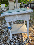 B-Lloyd Loom White Wicker Glider Loveseat, Swivel Chair and Table Set w/Sunbrella Cushions