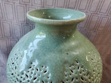 Green Crackle Glazed Ceramic Reticulated Vase