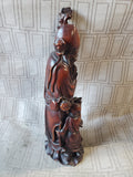 Asian Inspired Shou Xing Diety Carved Wooden Figurine