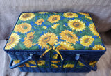Blue Wicker Sunflower Sewing Basket
