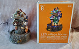 LED Village "House with Pumpkin Train" Lighted Figurine WORKS (B)