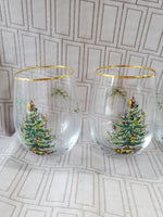 Set of 6 Spode Christmas Tree Stemless Wine Glasses