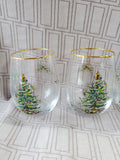 Set of 6 Spode Christmas Tree Stemless Wine Glasses