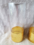 Pair of Clear Glass Gold Toned Dipped Honeycomb Base Candle Holders