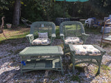 Green All Weather Wicker Chairs(2), Ottoman and Coffee Table