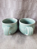 Pair of Green Crackle Glazed Mugs