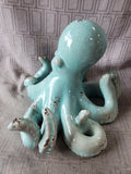 Crackle Glazed Blue Ceramic Octopus Figurine