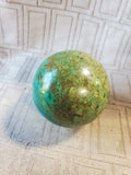 Carved Spherical Blue, Teal, and Brown Colored Stone
